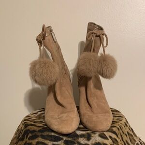 MICHAEL Michael Kors Tan Ankle Boots with Pom Poms
